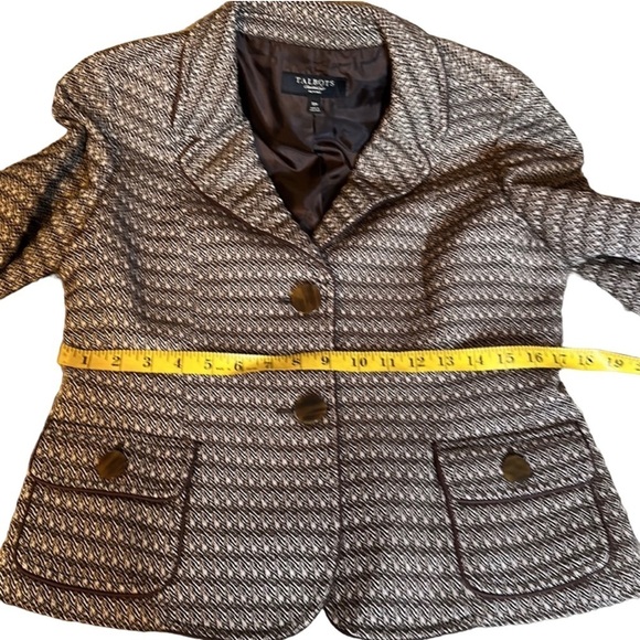 Talbots Women Cream Brown Herringbone Tweed 2 Button Blazer Sz 10P Lined Wool - Picture 8 of 12